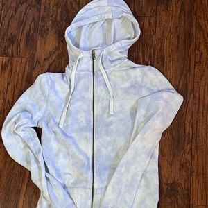SO baby blue and white tie dye zip up, size S